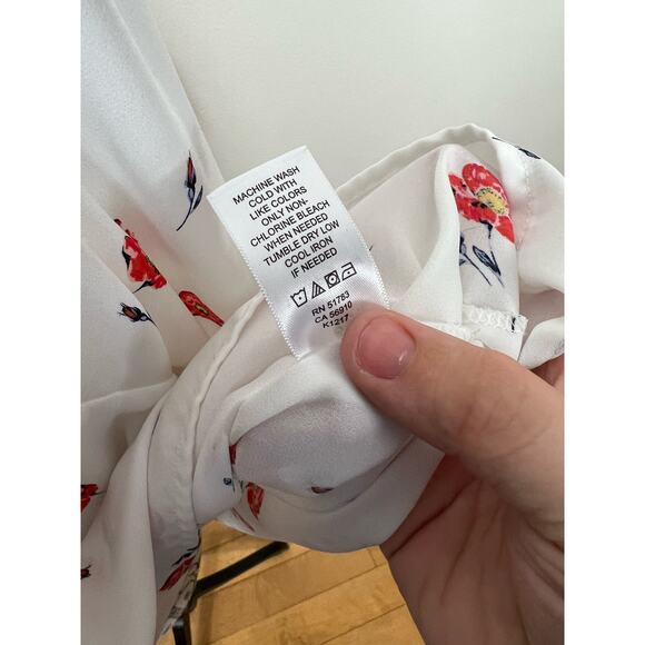 Maurices Semi Sheer white and red floral long sleeve V-neck Blouse - Picture 11 of 12